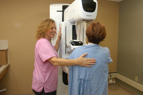 patient getting mammography