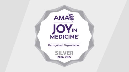 AMA Joy in Medicine Silver Logo 2026-2027 on gray background