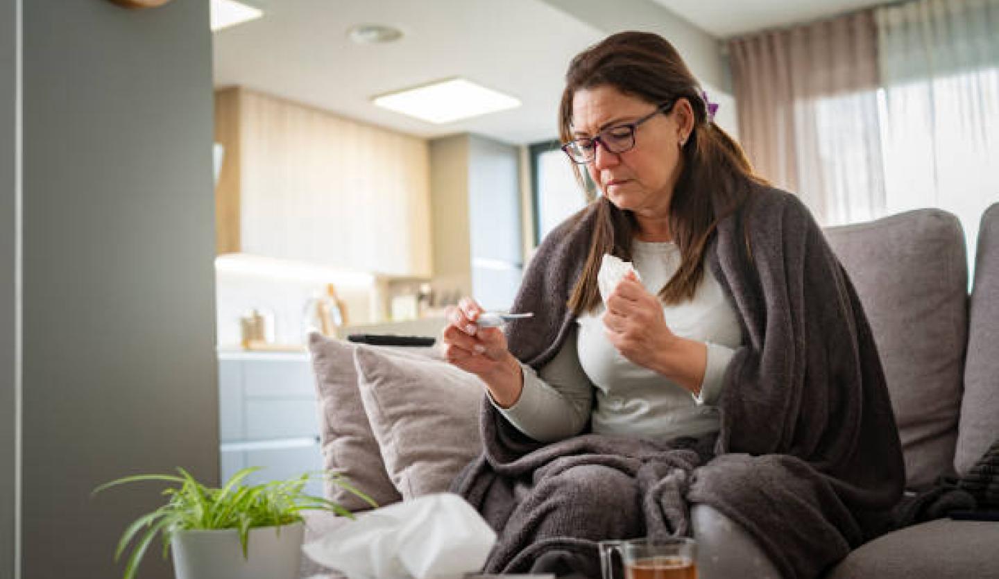 Woman sick with flu