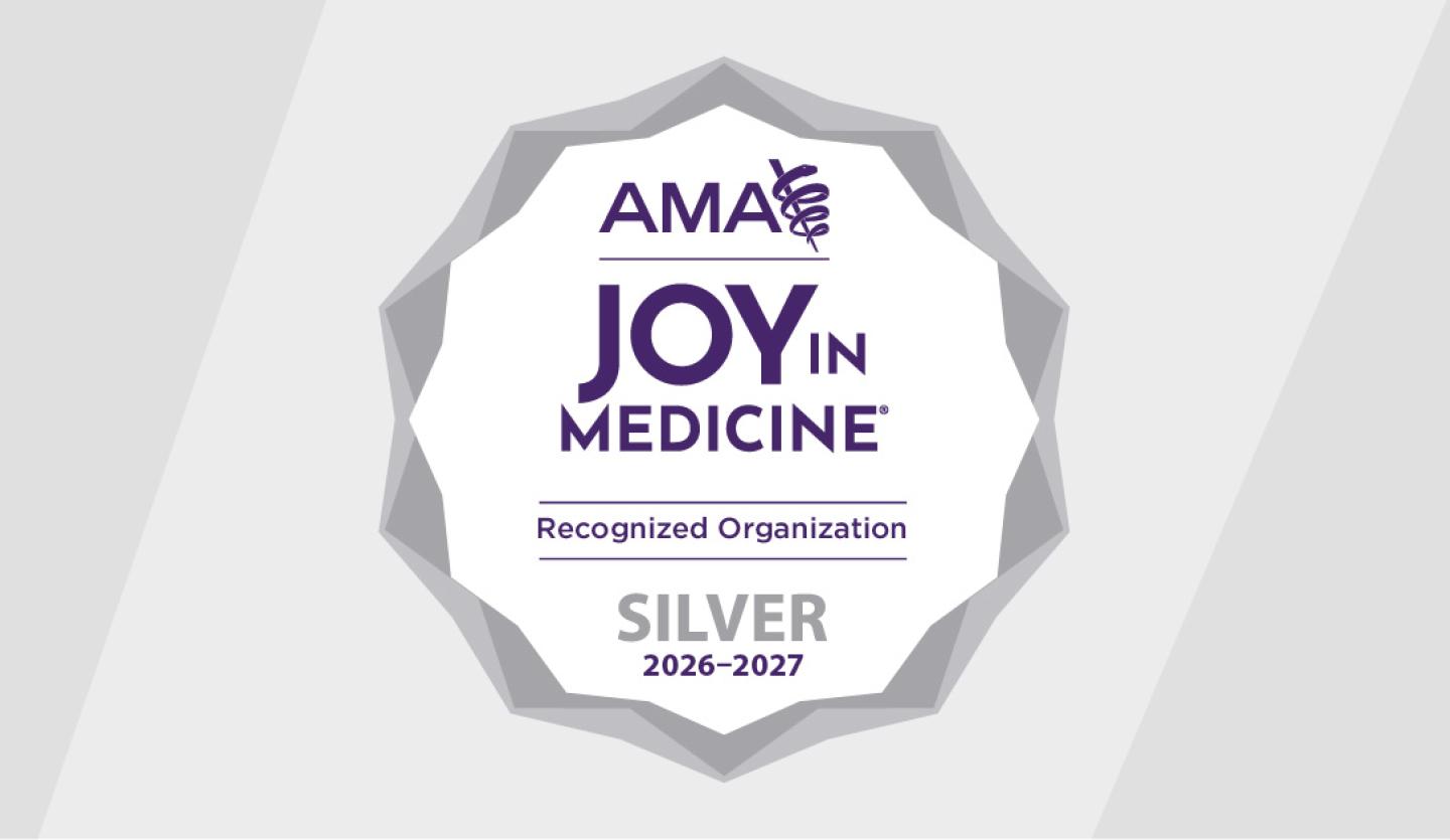 AMA Joy in Medicine Silver Logo 2026-2027 on gray background