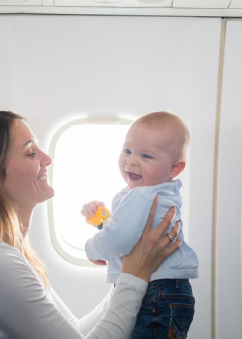 mother, baby, airplane
