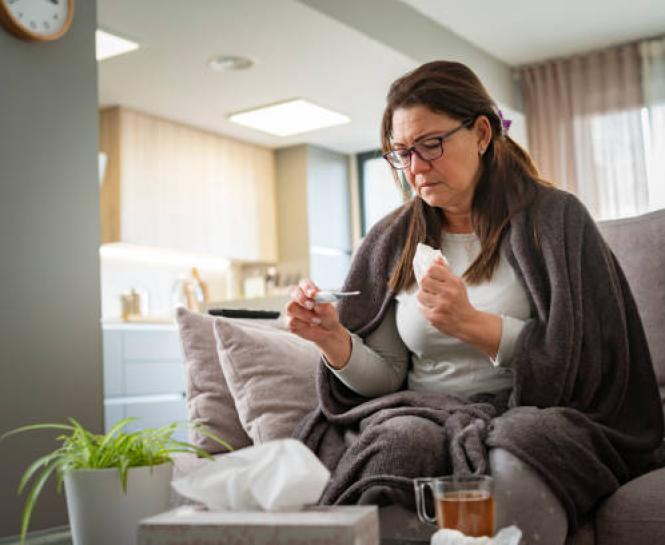 Woman sick with flu