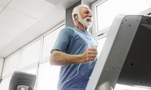 senior man on treadmill