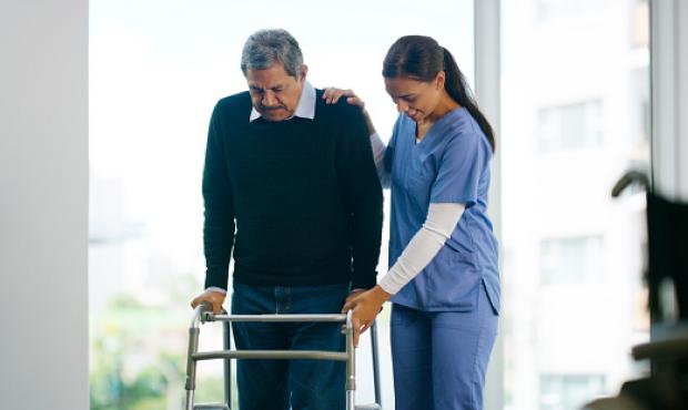 patient with walker, nurse